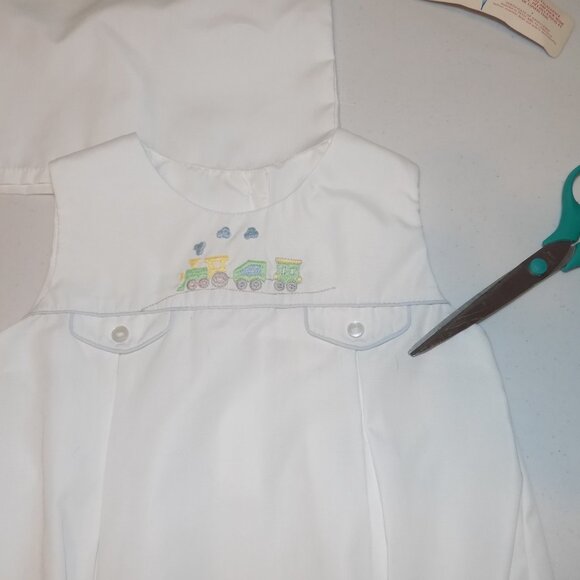 NWT PETIT AMI 6M White 2pc Train Romper Boys Bubble Collar Shirt Embroidered - Picture 10 of 11
